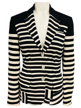 ALTUZARRA BLACK / IVORY STRIPED KNIT BLAZER JACKET